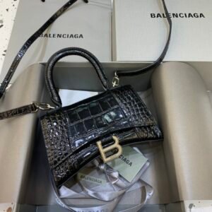 Balencia crocodile black and silver buckle hourglass bag